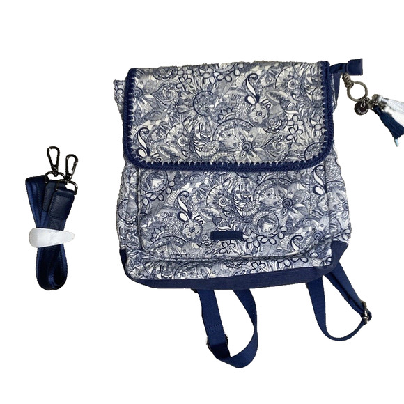 Sakroots Convertible Backpack Purse Blue & White Travel School Shoulder Bookbag - Picture 1 of 14